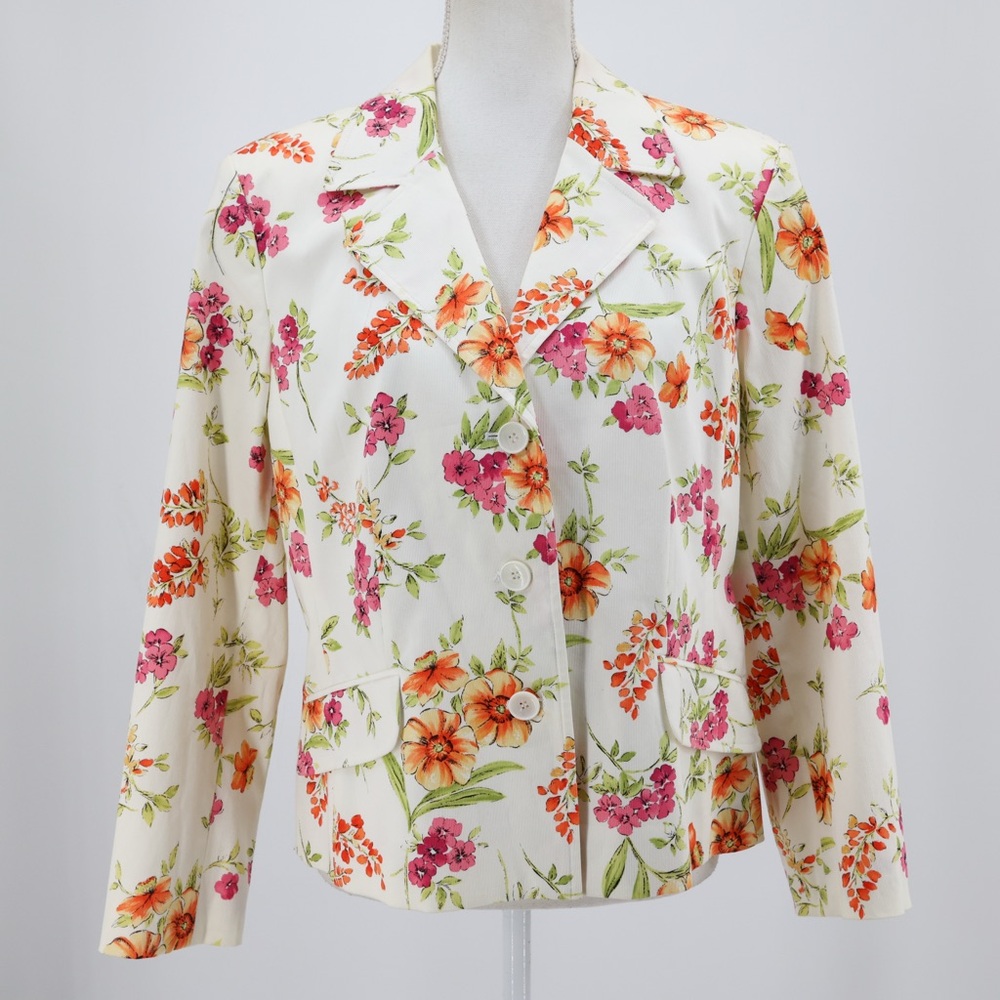 Talbots Petites Floral Botanical Blazer Cottagecore Spring‎ Summer Classic 14P